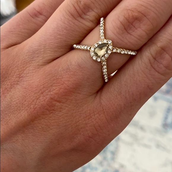 Teardrop Ring Pave X Ring Gold Size 7 - Picture 5 of 12